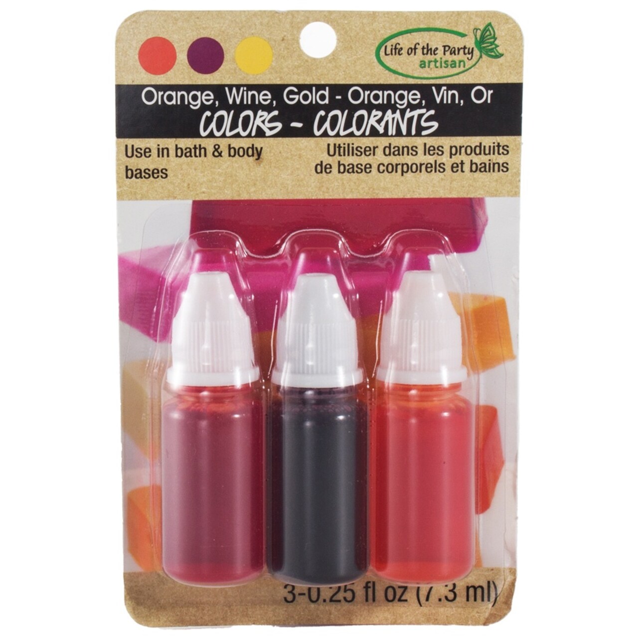 Life Of The Party Liquid Soap Dye 0.25oz 3/Pkg-Orange, Wine, and Gold